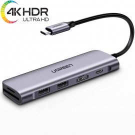 HUB USB-C to HDMI kèm Hub 2 USB 3.0 + SD/TF Cao Cấp Ugreen 70411 (Có cổng sạc USB Type-C)